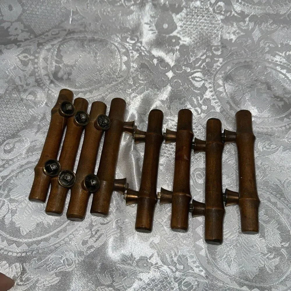 Vintage Wood Knobs Brass Hardware 8 Piece